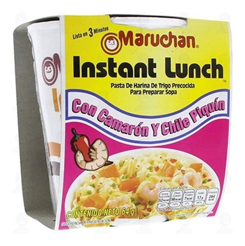 Caja 12 pz Maruchan instanr lunch camaron y chile piquin 64g