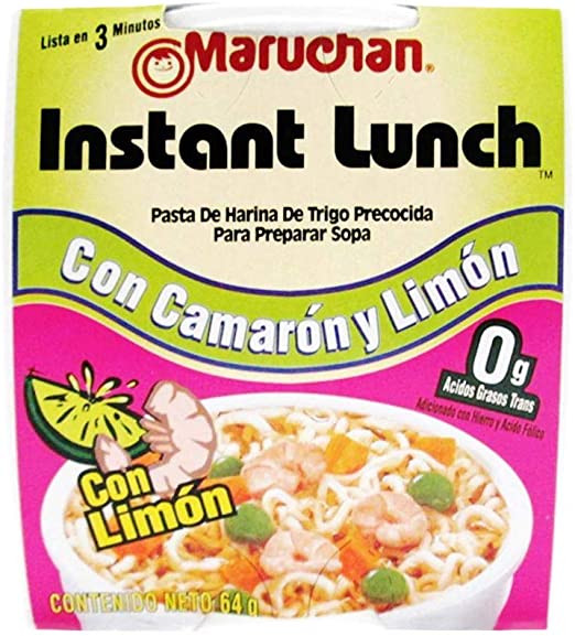 Caja 12 pz Maruchan instant lunch camaron y limon 64g