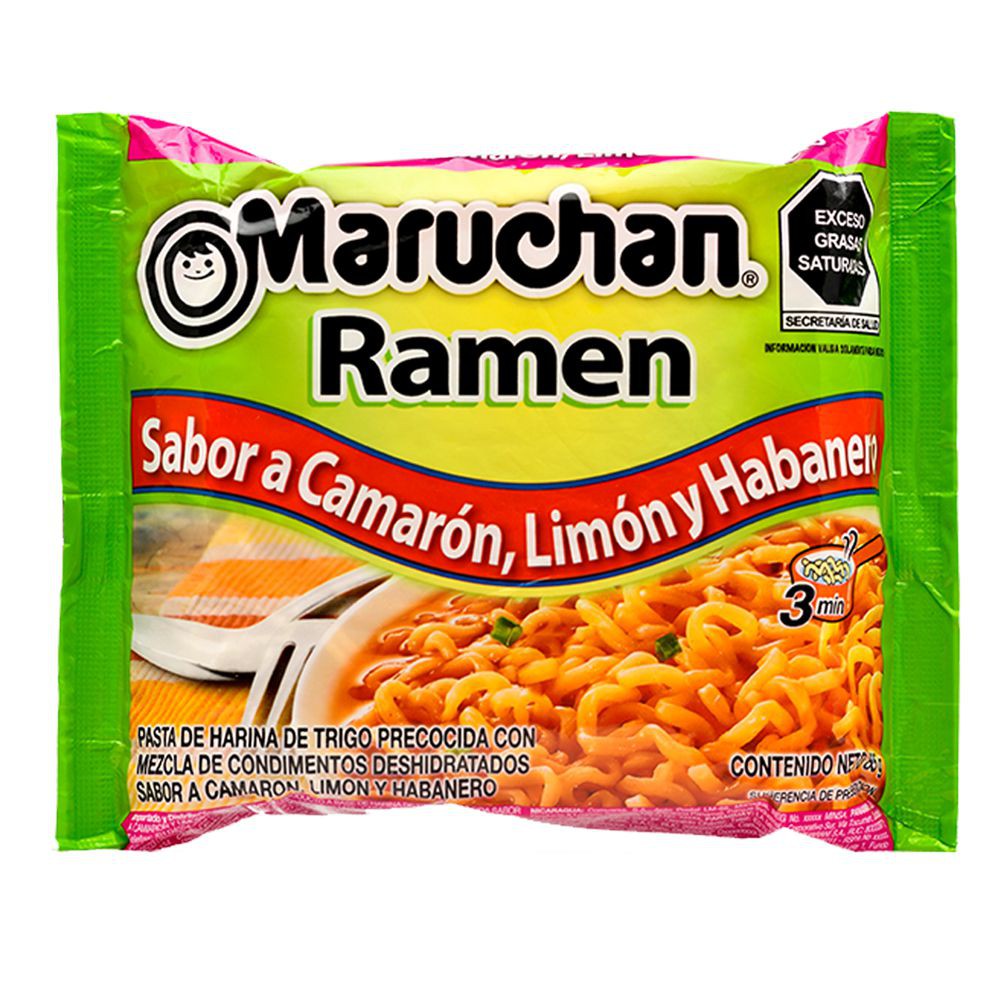 Caja 24pz Maruchan Ramen sabor camaron, limon y habanero 85g